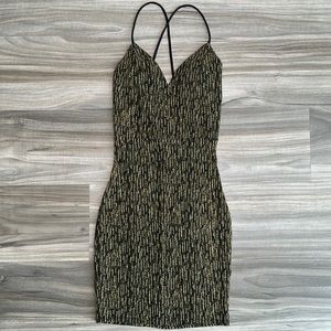 Olive Tree Gold Glitter Mini Dress | 95% Polyester 5% Spandex